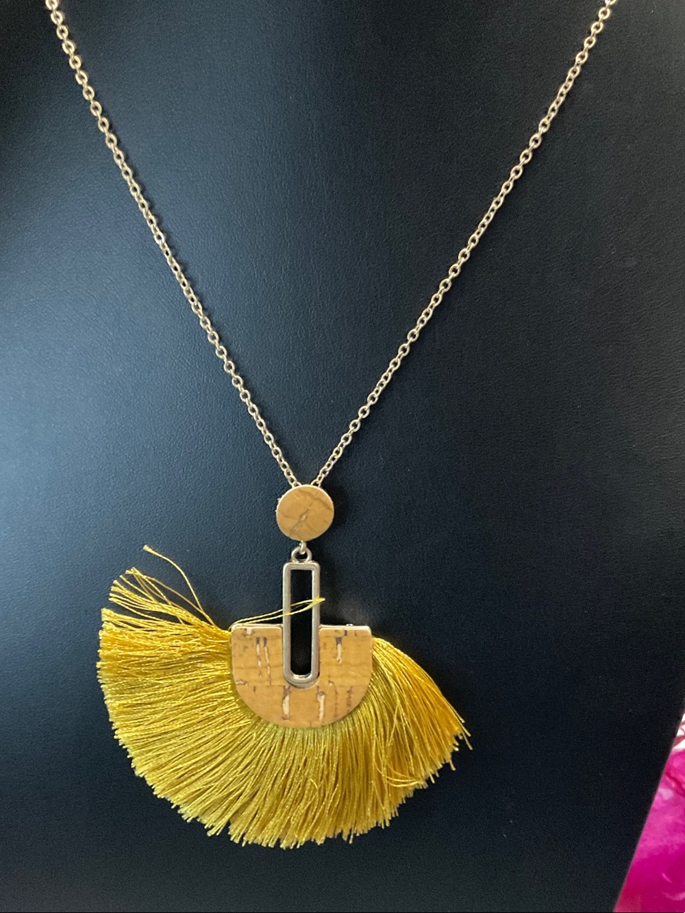 Source Unknown Gold-Tone Necklace with Yellow Tassel Fan Pendant